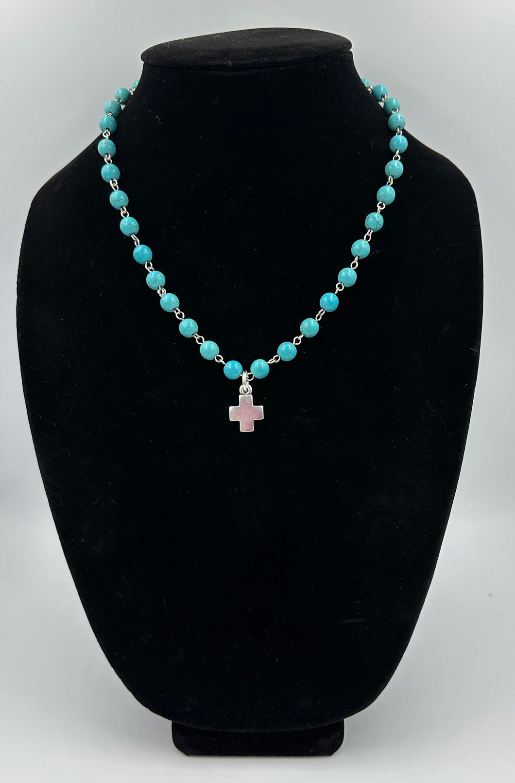 Silver Cross on Turquoise Necklace